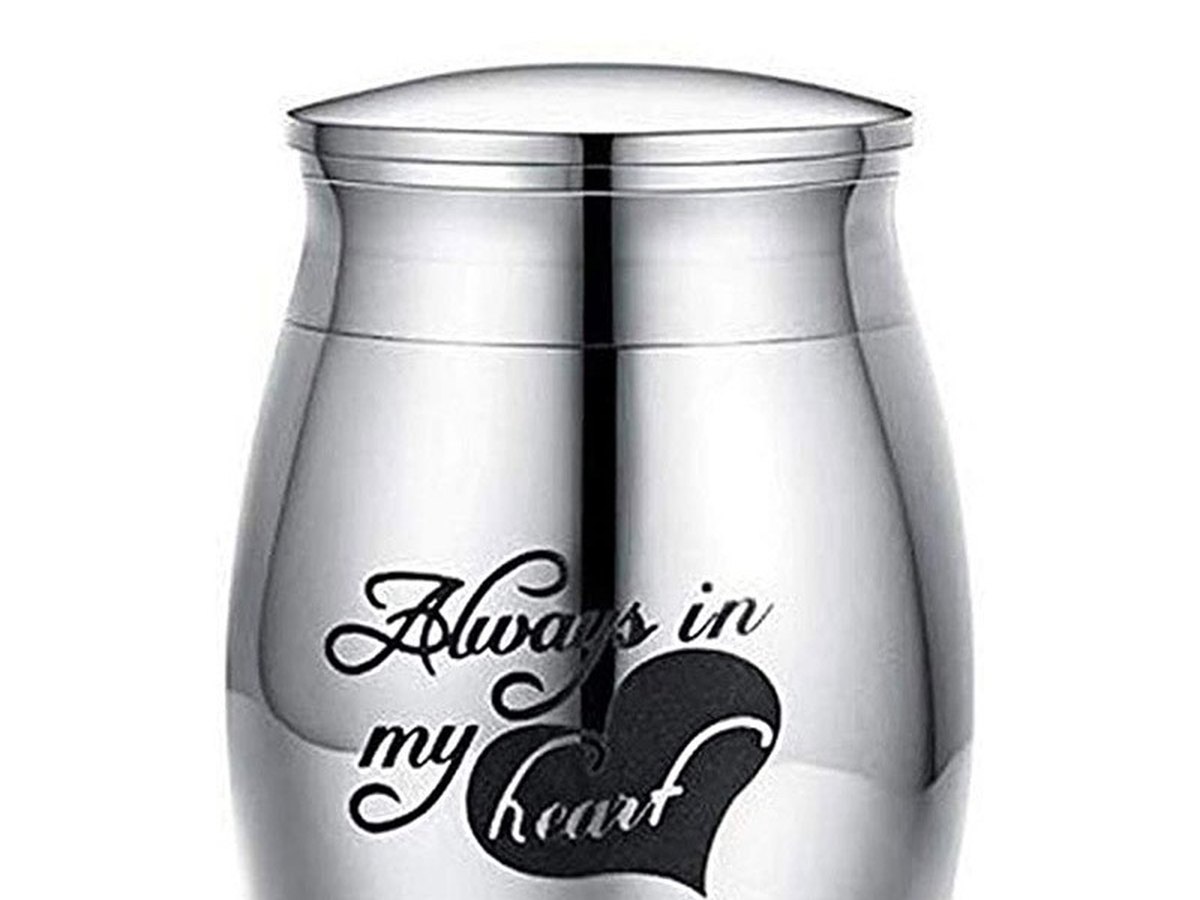 Stainless steel urn pendant engraved with the words Always in my Heart